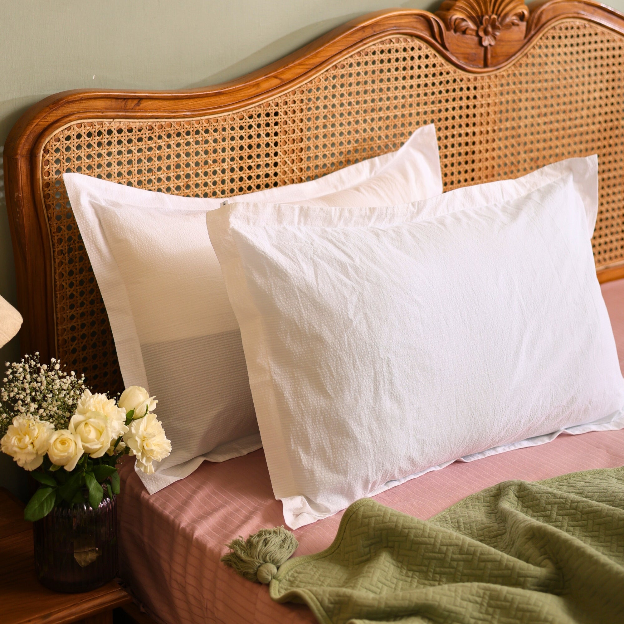 Classic White Textured Cotton Pillow Covers Crisp, Elegant, and Breathable Bedding Essential