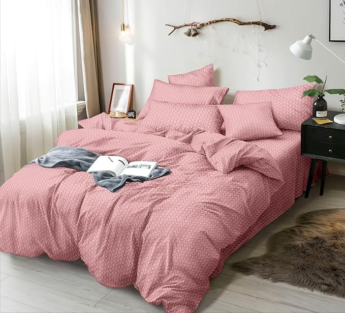 Bedsheet for Double Bed, Pink Geometric Print .