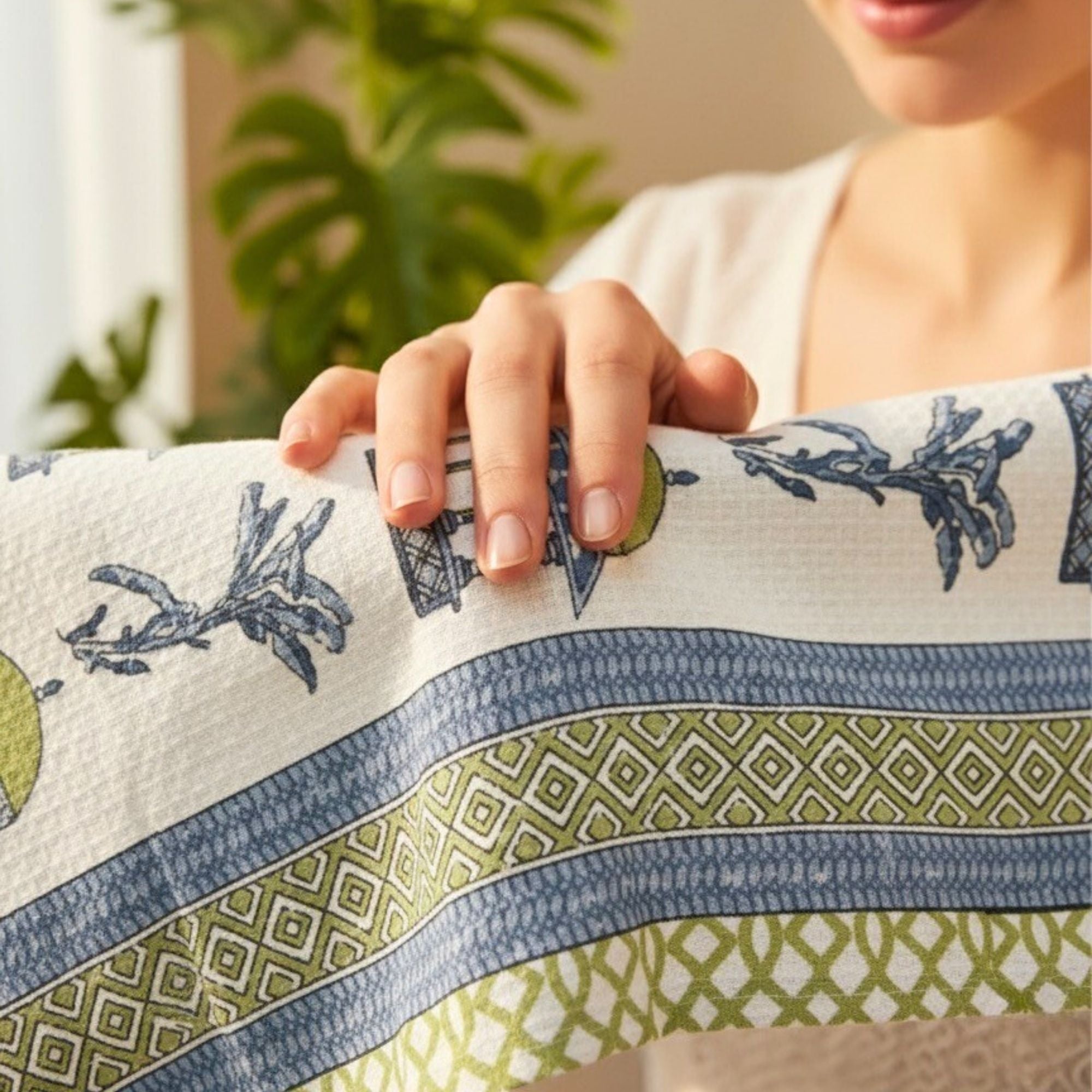 Waffle Weave Towel, Mughal Dome & Floral Screen Print,