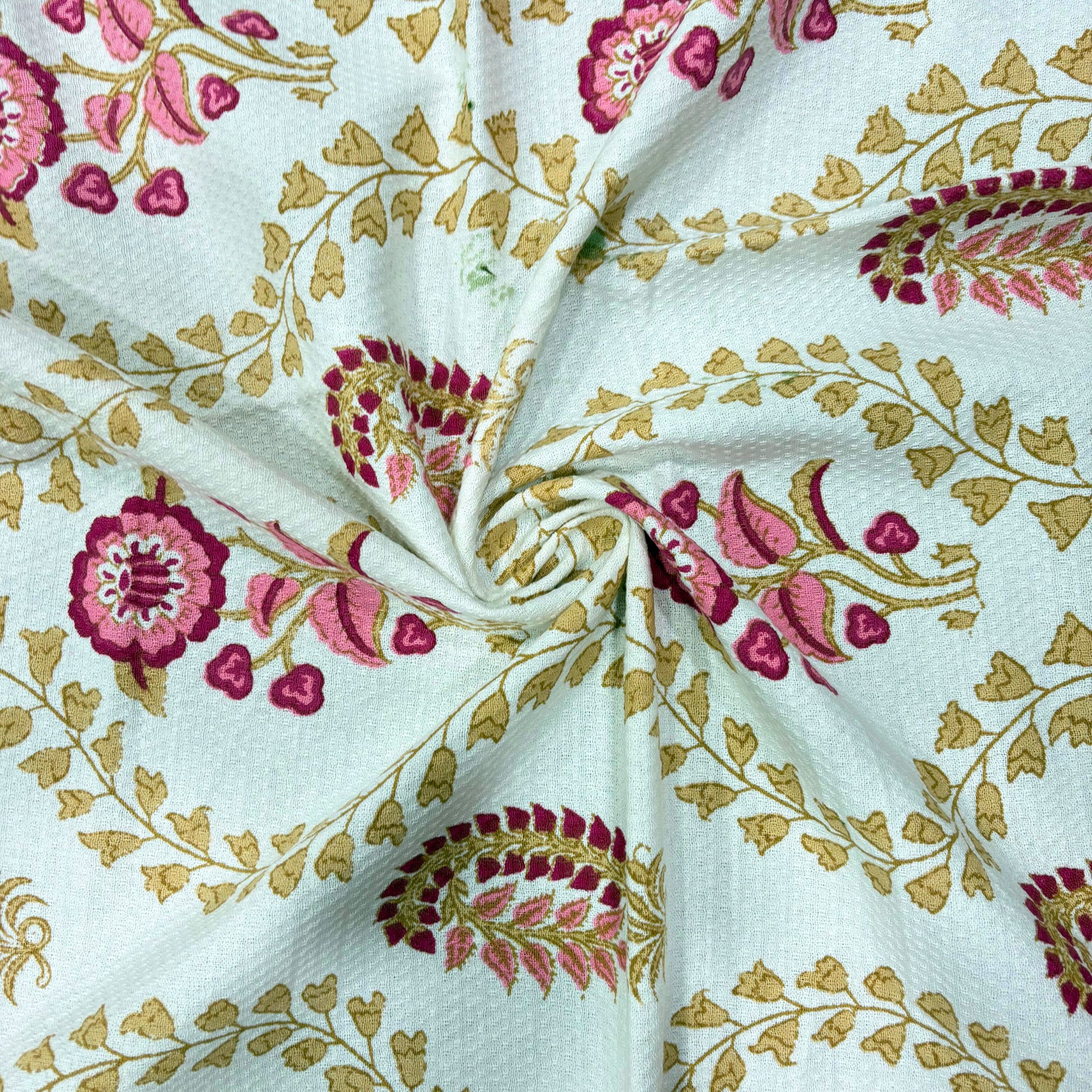 Waffle Weave Towel Set | Screen Print Pink & Gold Floral Vine | Super Absorbent Bath Towel 2 Hand Towels