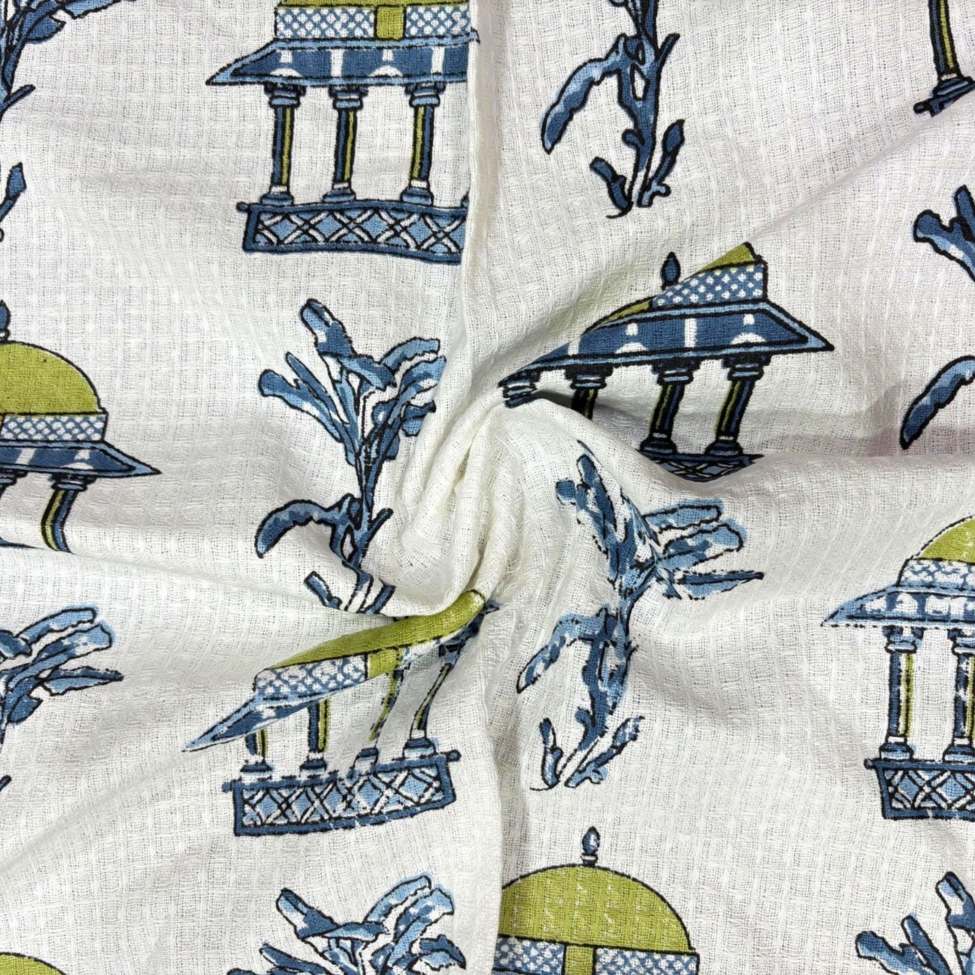 Waffle Weave Towel, Mughal Dome & Floral Screen Print,