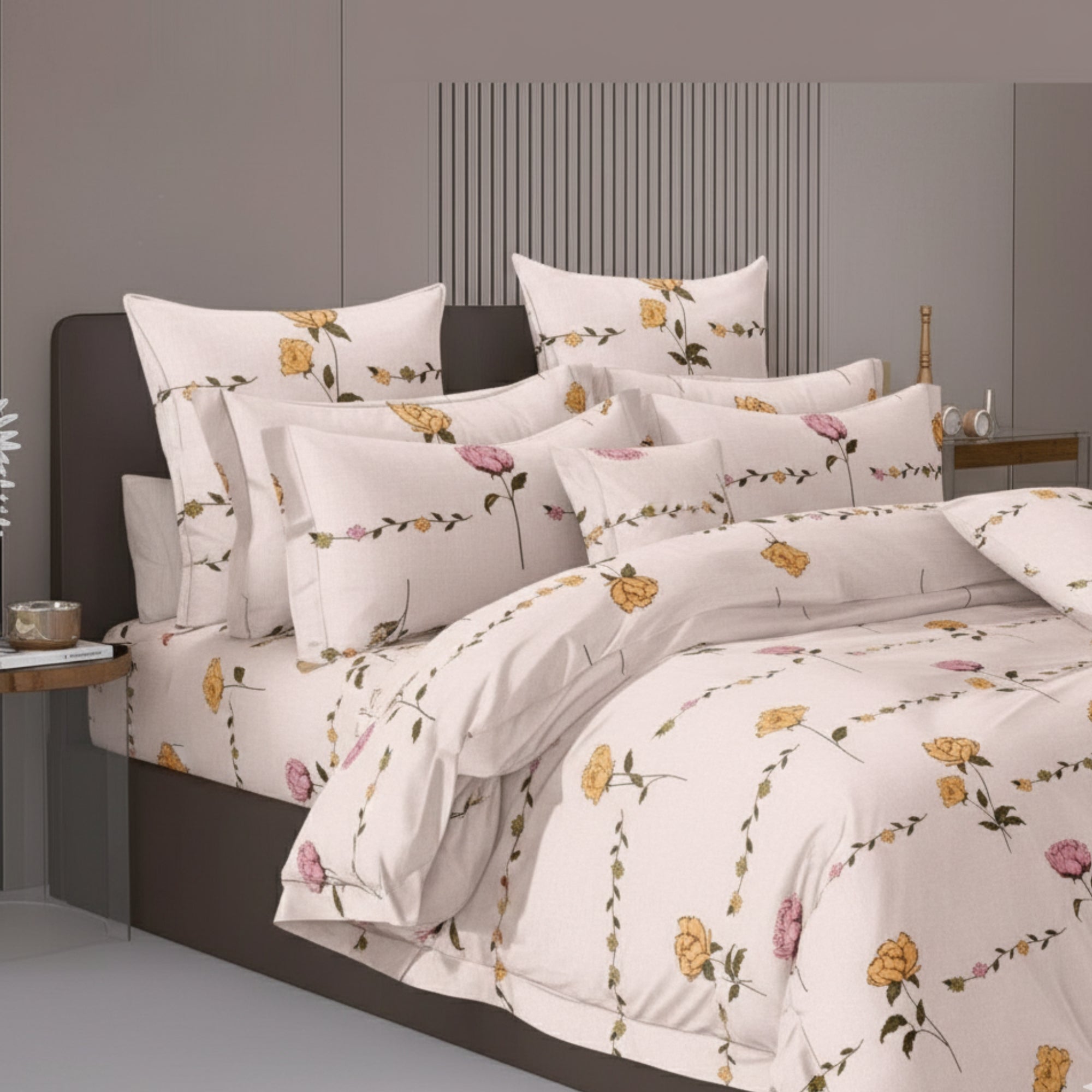 Bedsheet for Double Bed King Size Yellow & Pink Floral Print .