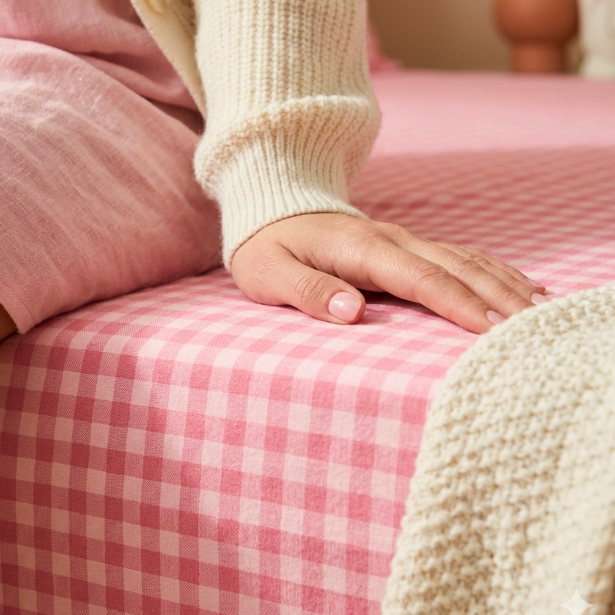Bedsheet for Double Bed, Pink & White Gingham Checkered