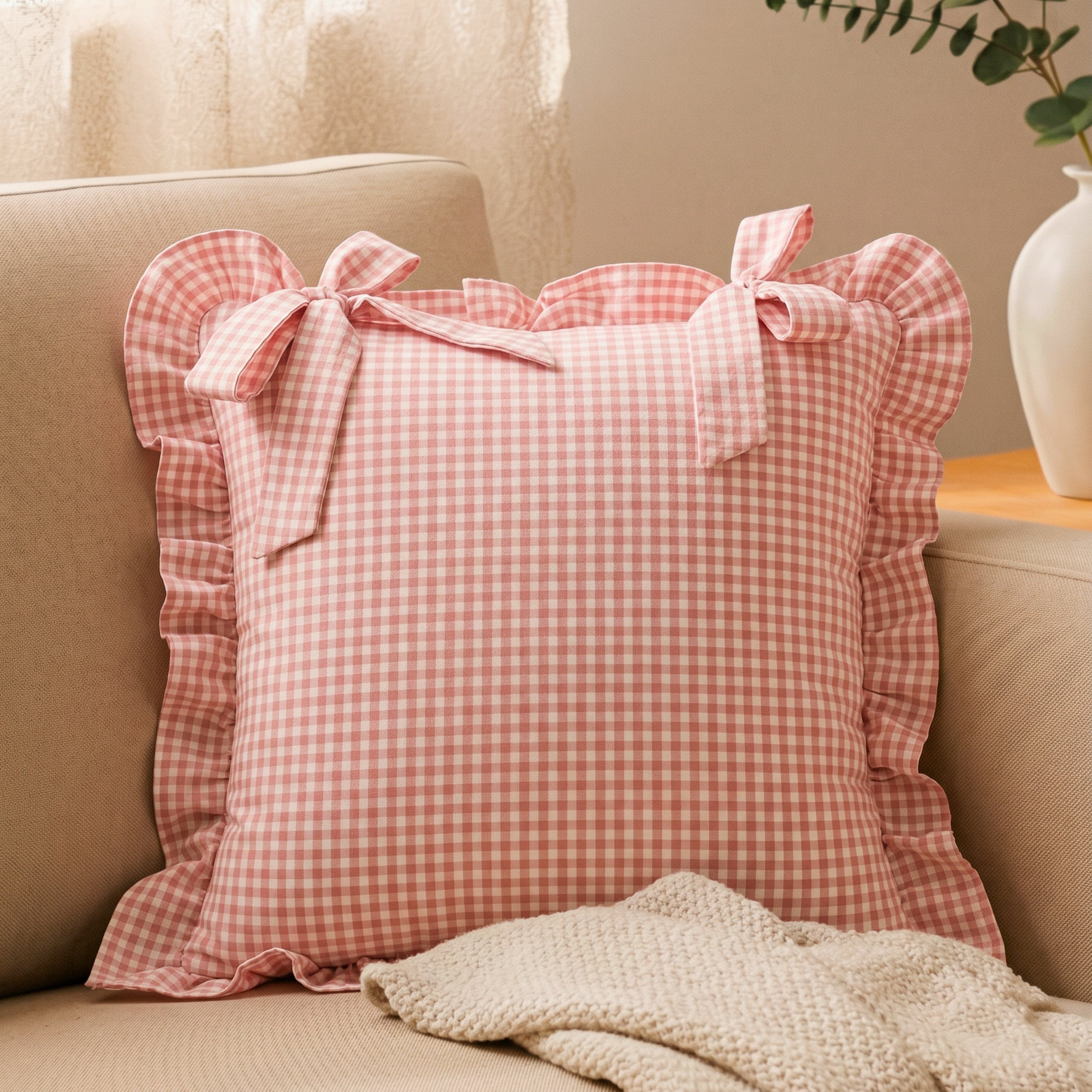 Ghingham Slipcover With Bow Closure