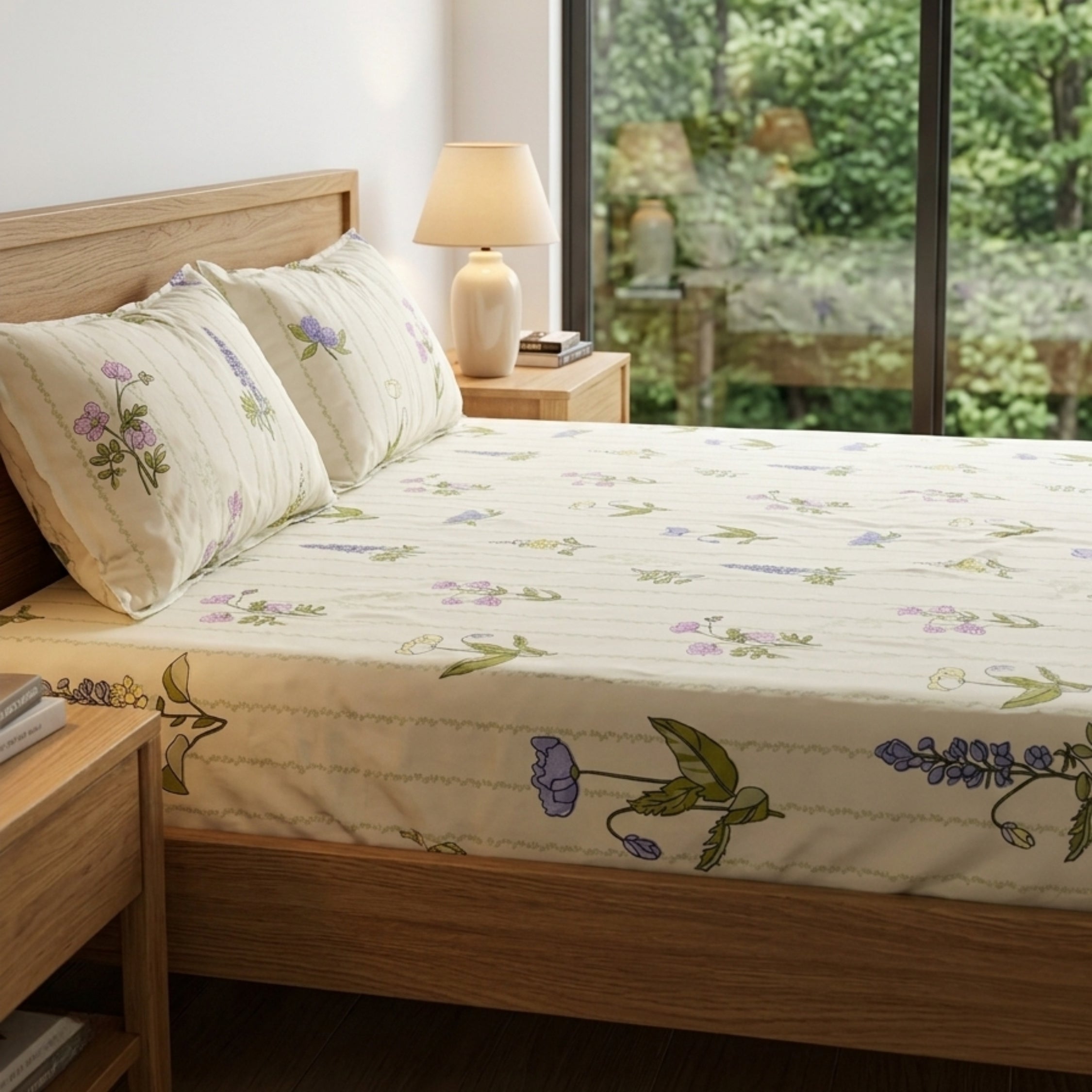 King Size Blended Cotton Bedsheet Multicolor Floral Print, Soft & Breathable Double BedSheet.