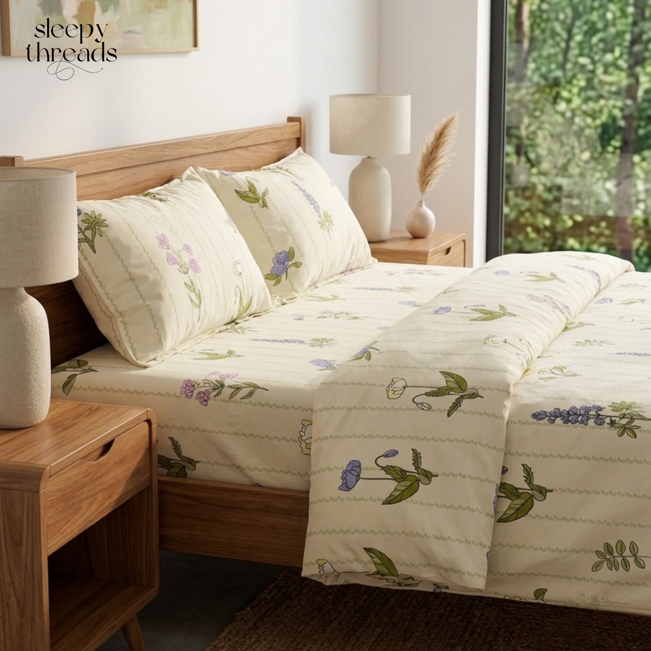 King Size Blended Cotton Bedsheet Multicolor Floral Print, Soft & Breathable Double BedSheet.