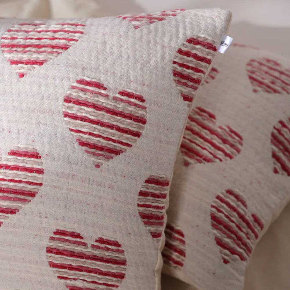 Jacquard Heart Patterned Woven Cushion Cover
