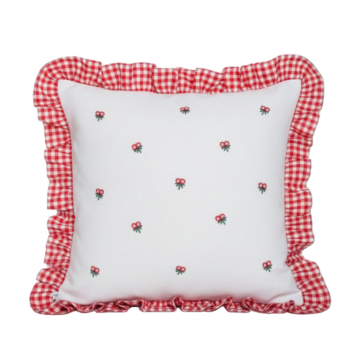 Gingham Ruffle Hand Embroidered Cushion Cover