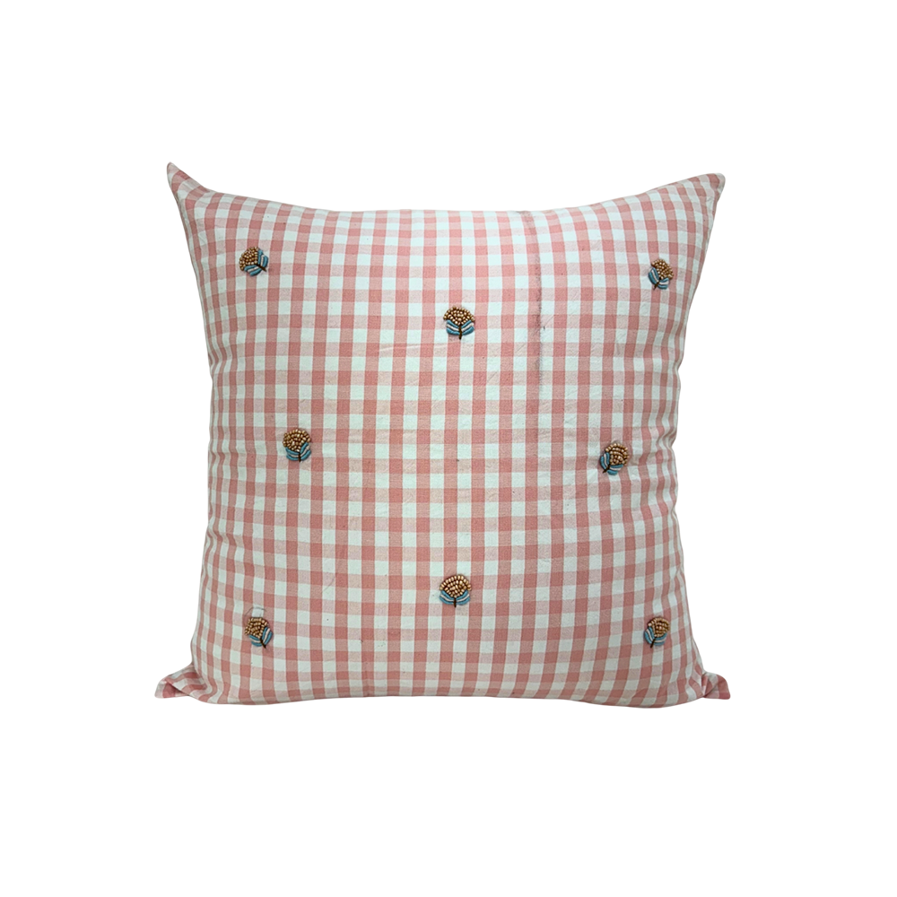 Soft Pastel Blush Ghingham Cushion Cover