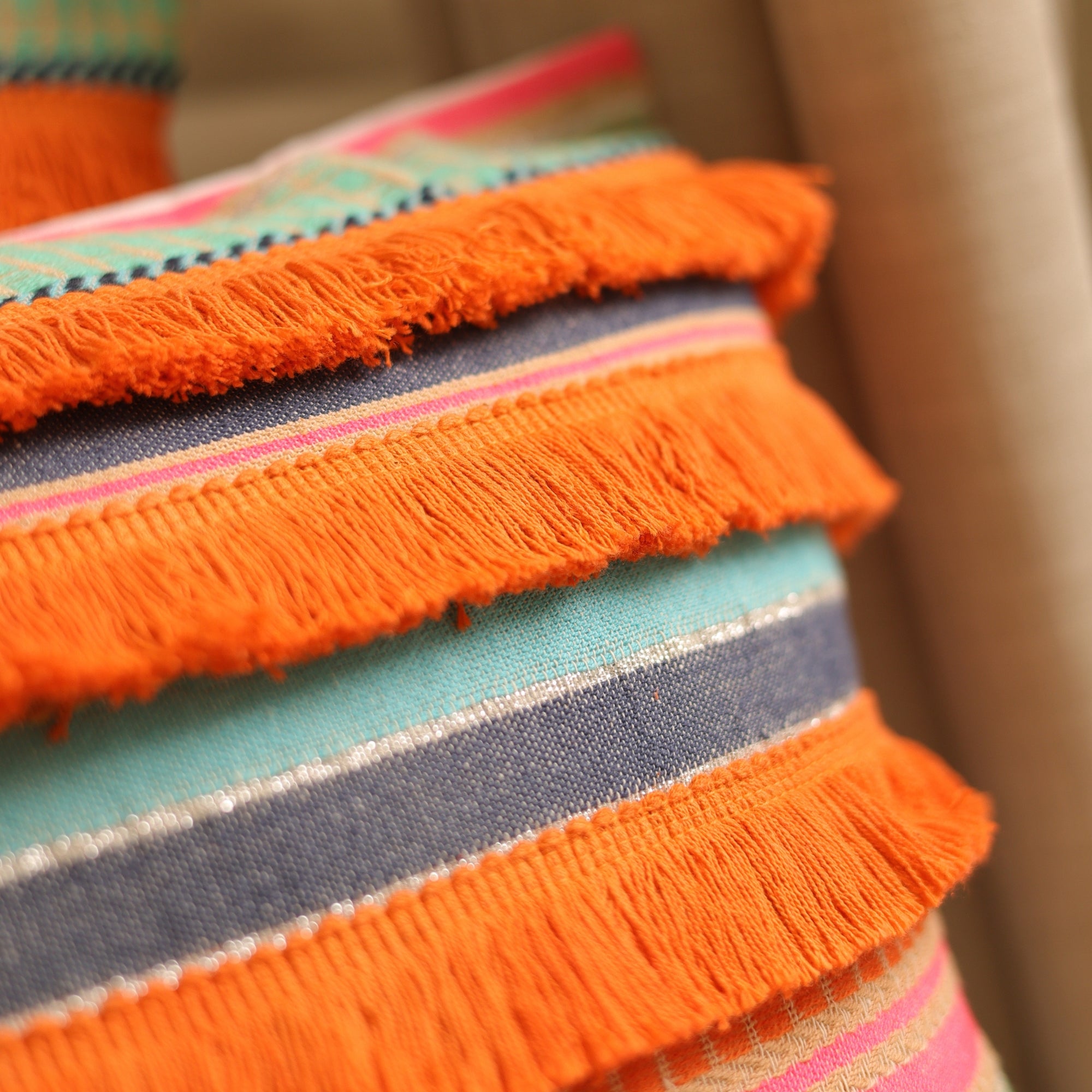 Earthy Multicolor Fringe Cushion Cover