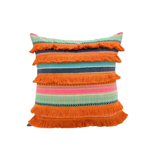 Earthy Multicolor Fringe Cushion Cover