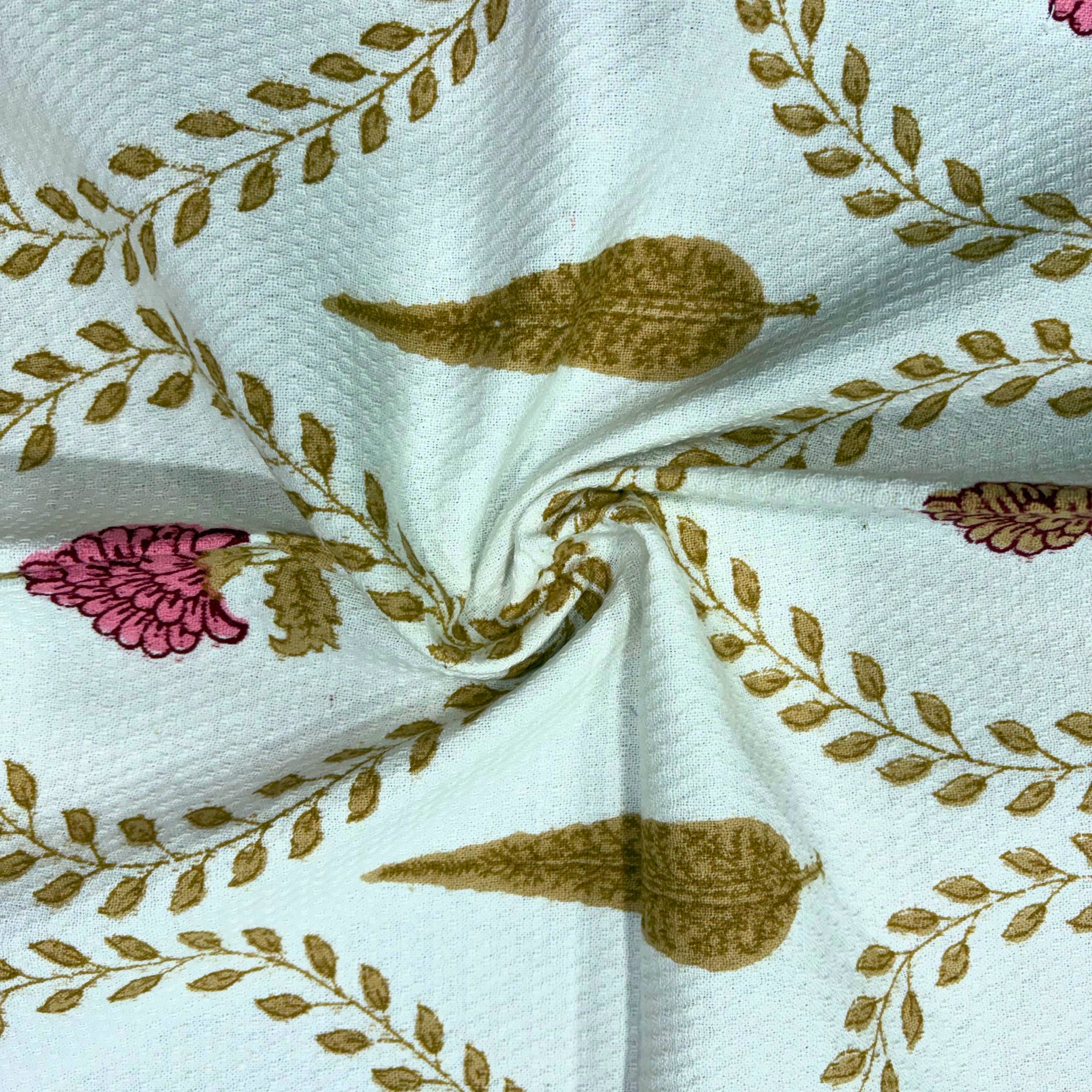 Waffle Weave Towel Set | Screen Print Coral Floral & Gold Lattice | Super Absorbent Bath Towel 60x30 + 2 Hand Towels