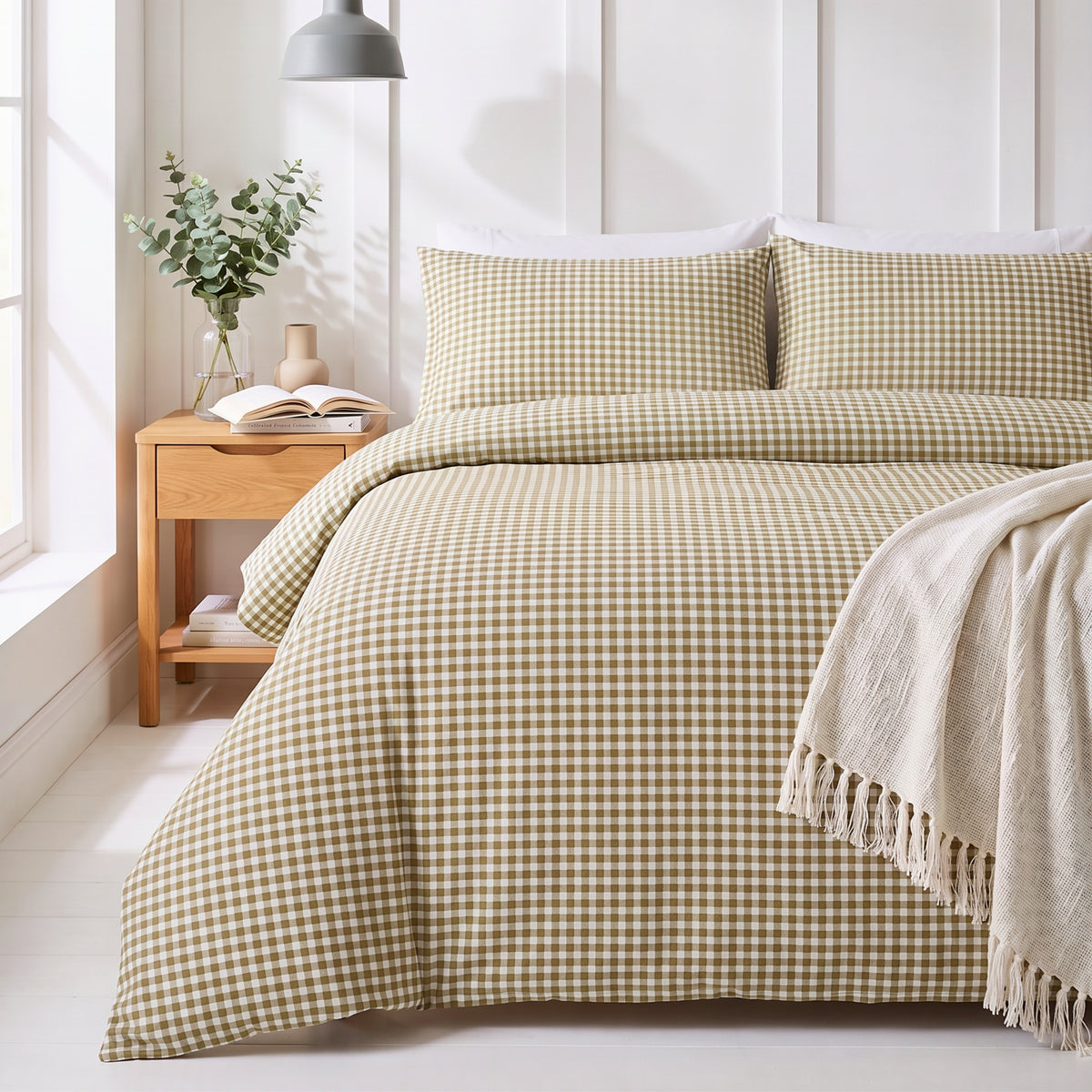 Olive Gingham Bloom 280 TC Cotton Bedsheet