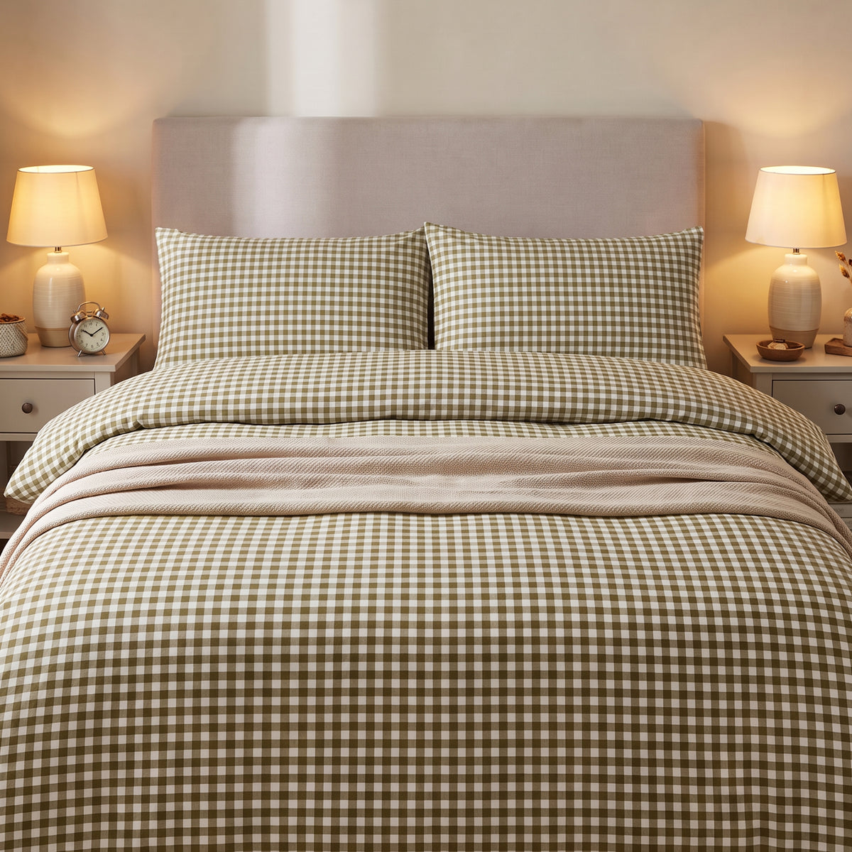 Olive Gingham Bloom 280 TC Cotton Bedsheet