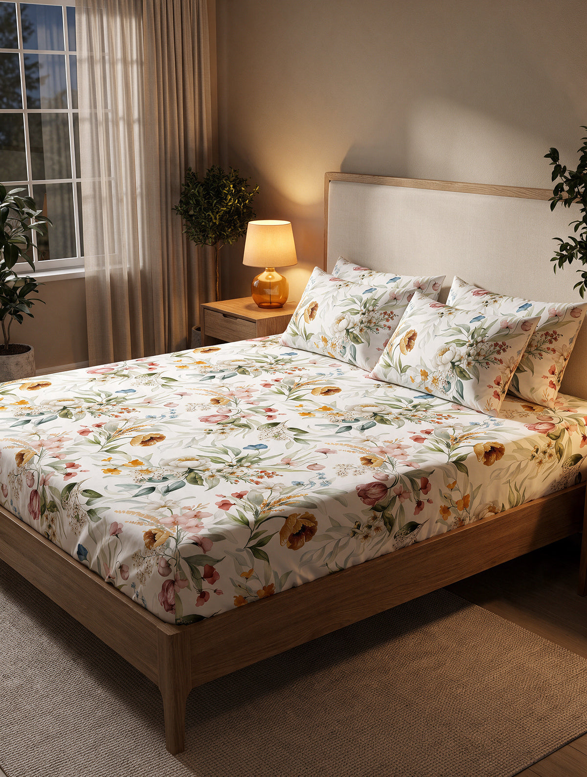 Botanical Bloom Floral 300 TC Cotton Bedsheet