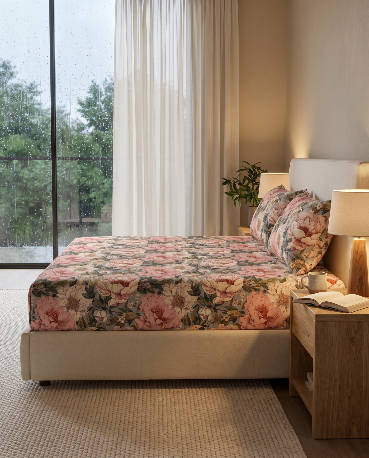 Vintage Blush Peony 300 TC Cotton Bedsheet