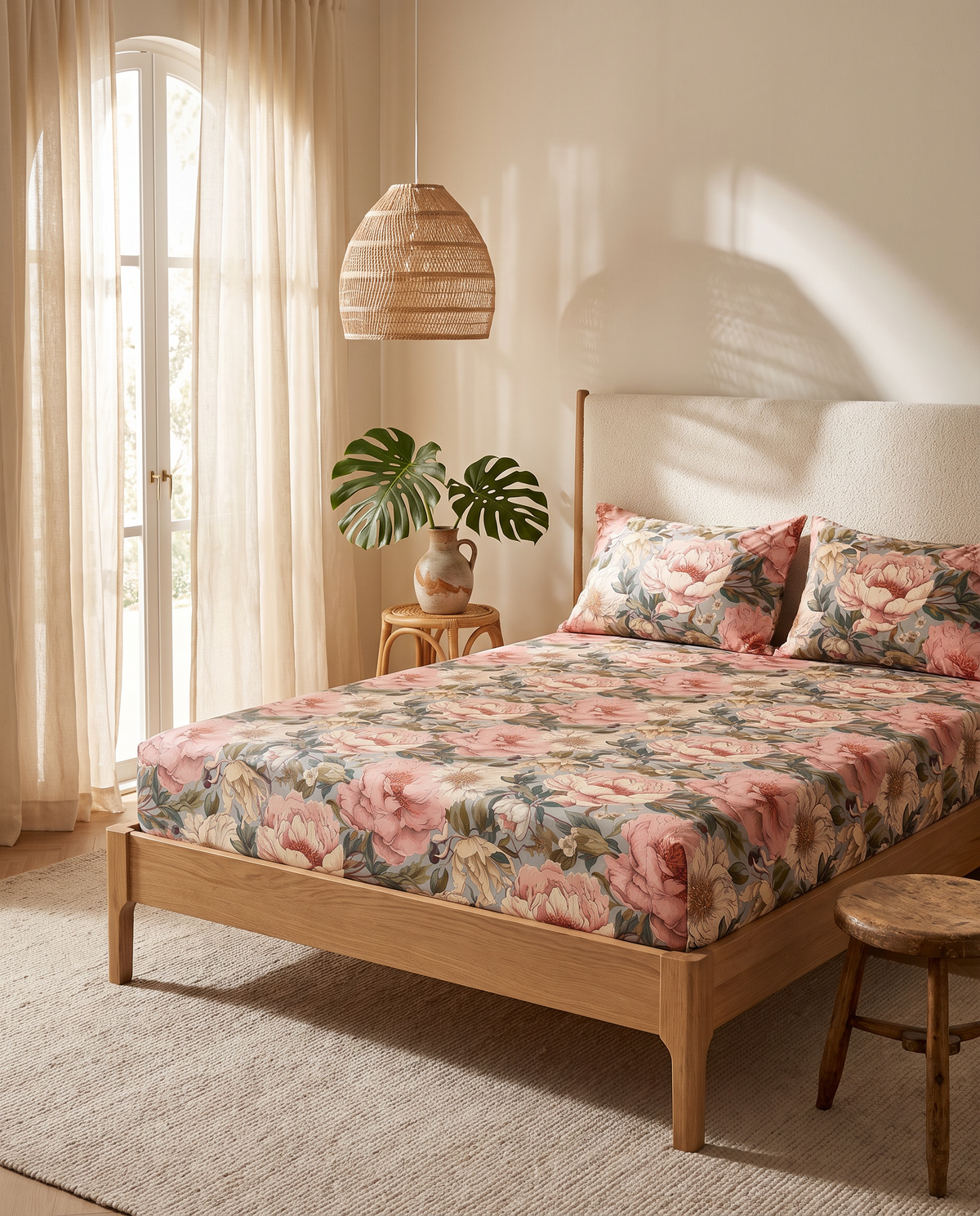 Vintage Blush Peony 300 TC Cotton Bedsheet
