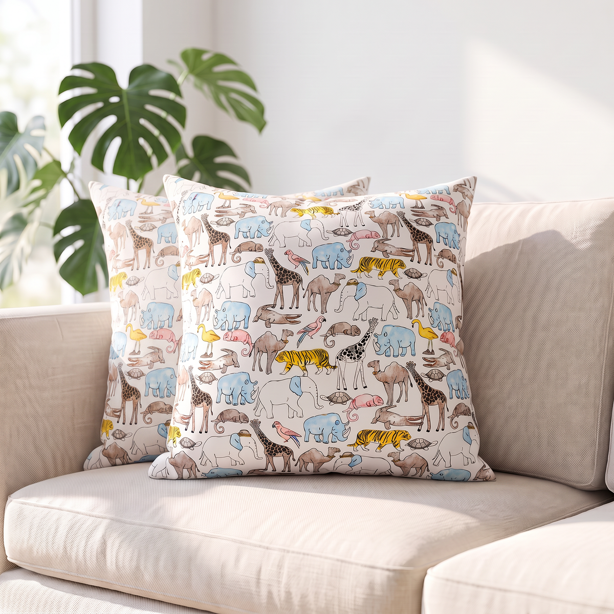 Playful Safari Animal Print Cushion Cover
