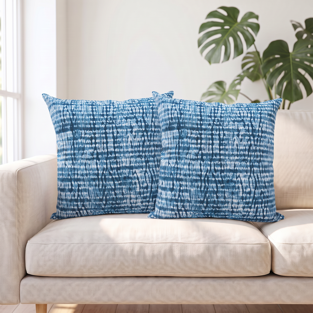 Decorative Blue White Tie-Dye Cushion Cover