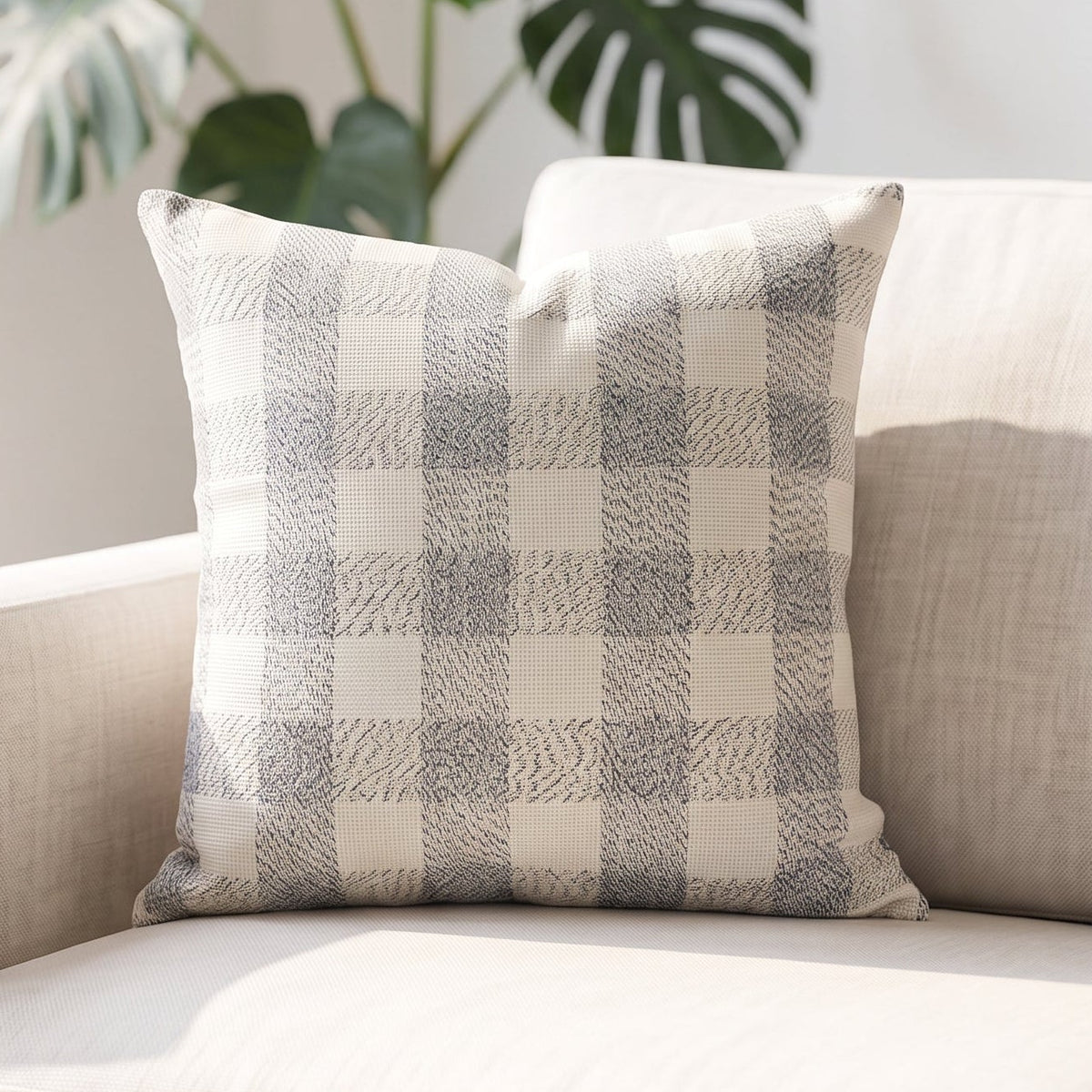 Grey Checkered Throw Pillow