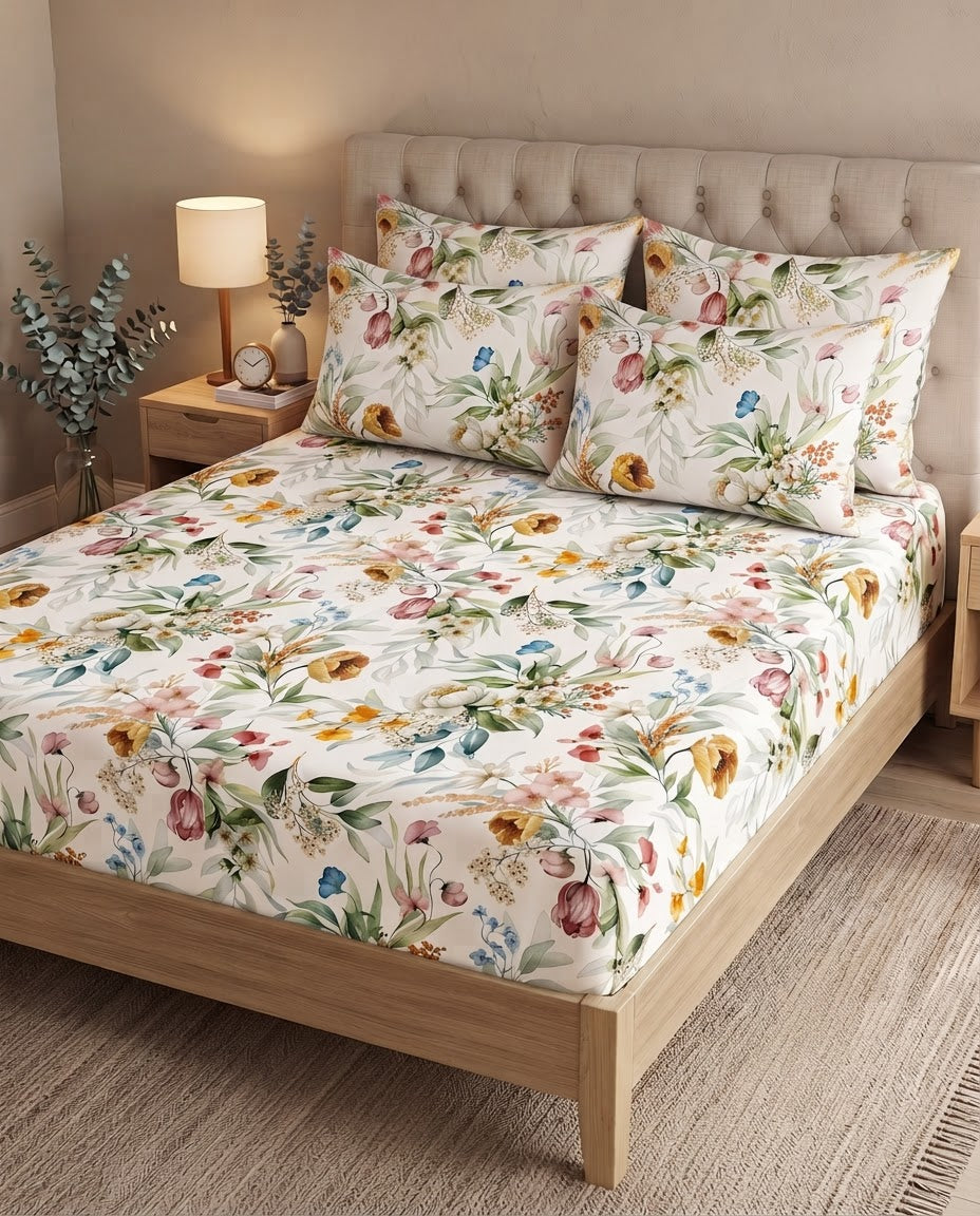 Botanical Bloom Floral 300 TC Cotton Bedsheet