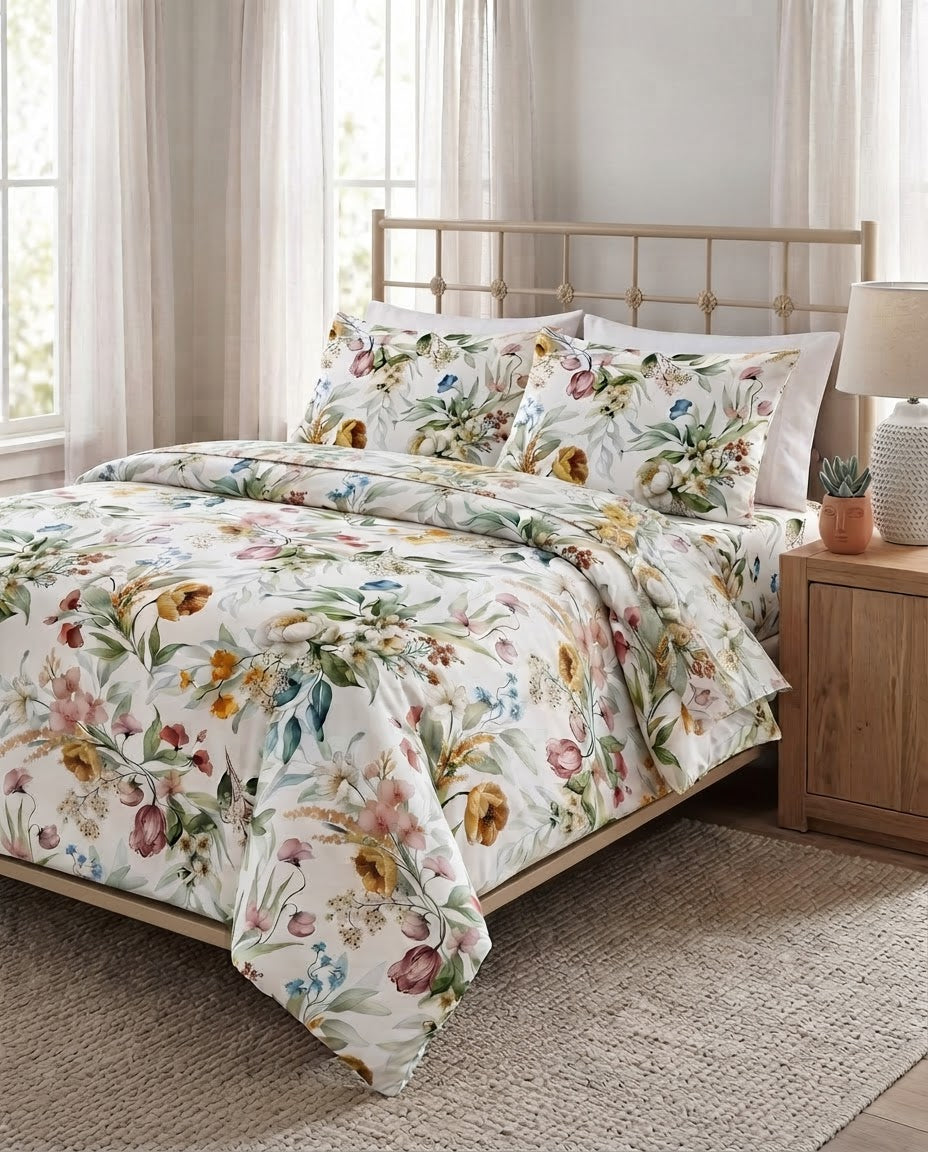 Botanical Bloom Floral 300 TC Cotton Bedsheet