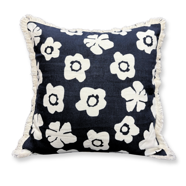Linen Floral Fringe Cushion Cover