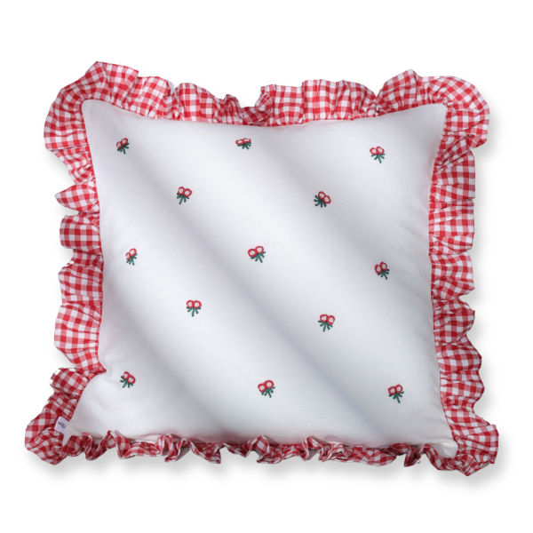 Gingham Ruffle Hand Embroidered Cushion Cover