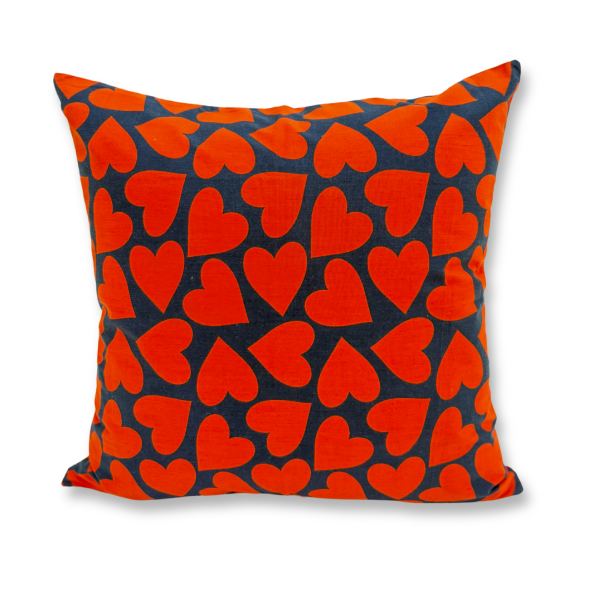 Linen Heart Print Cushion Cover