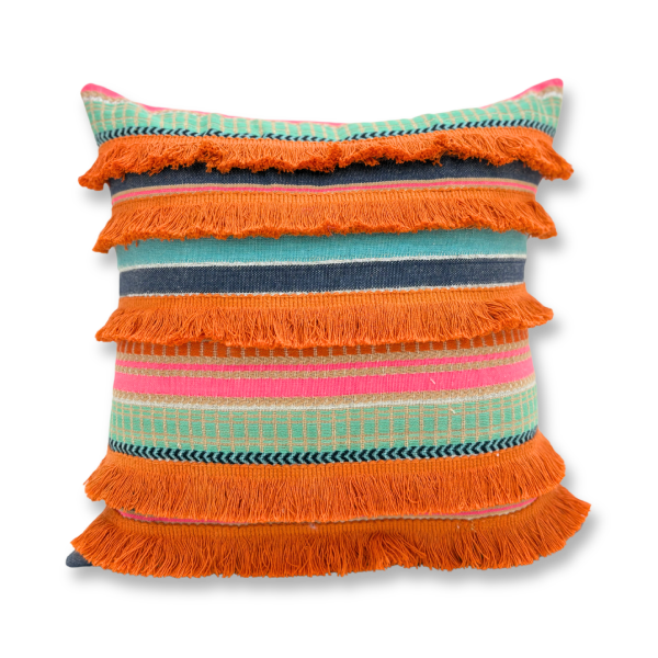 Earthy Multicolor Fringe Cushion Cover