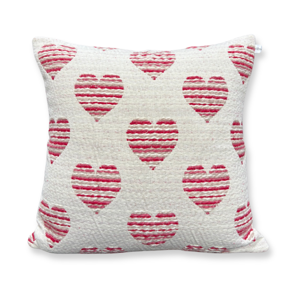 Jacquard Heart Patterned Woven Cushion Cover